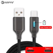 Smart Power Off 2.4A Charging Data Cable For Samsung iPhone Huawei Auto Power-off Protection Cord With LED For Micro USB Type C