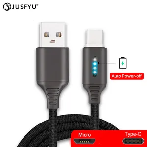 smart power off 2 4a charging data cable for samsung iphone huawei auto power off protection cord with led for micro usb type c free global shipping