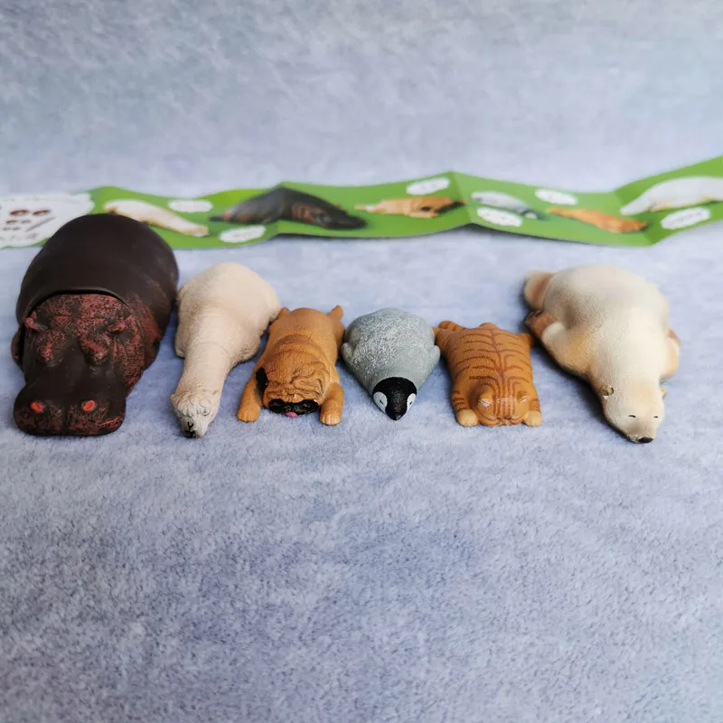 

6pcs/set Rare sleeping zoo animal gangs figurine cartoon figure original slodziaki toy Dormant animal Xmas Gift for boy girl