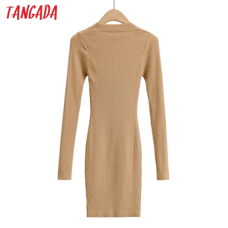 

Tangada 2021 Fashion Women Sexy Big O Neck Solid Sweater Dress Long Sleeve Ladies Mini Dress 4P50