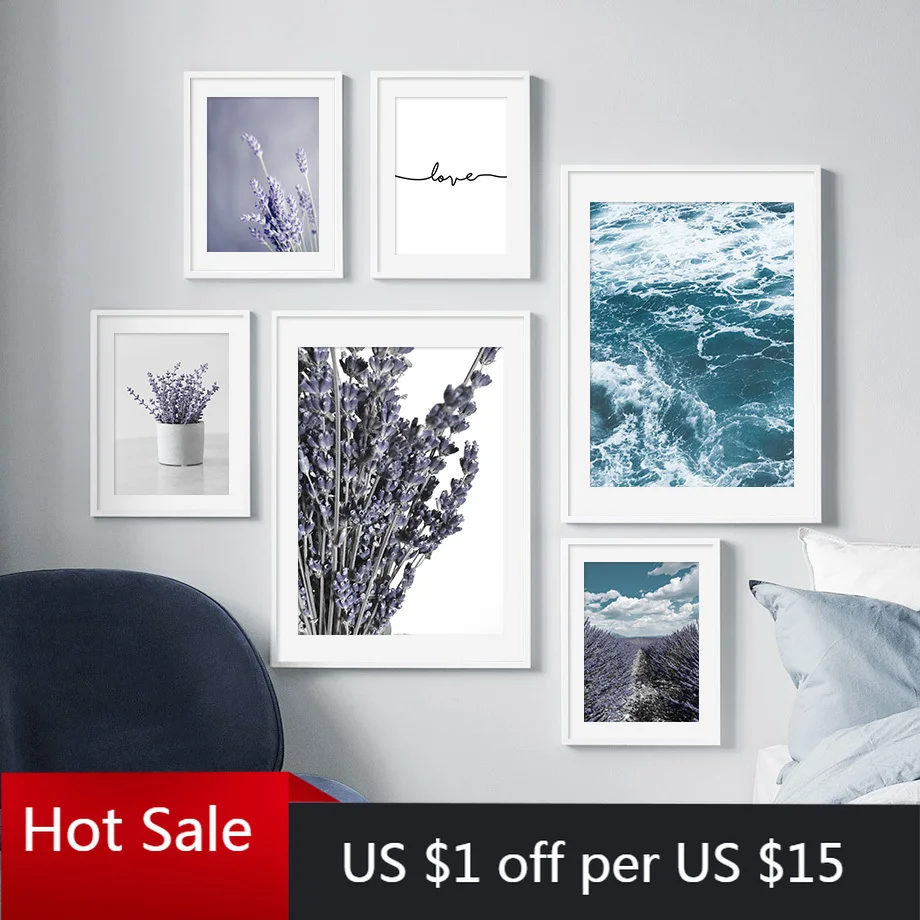 Лаванда горшечные растения цветок морская волна скандинавские принты Картина на