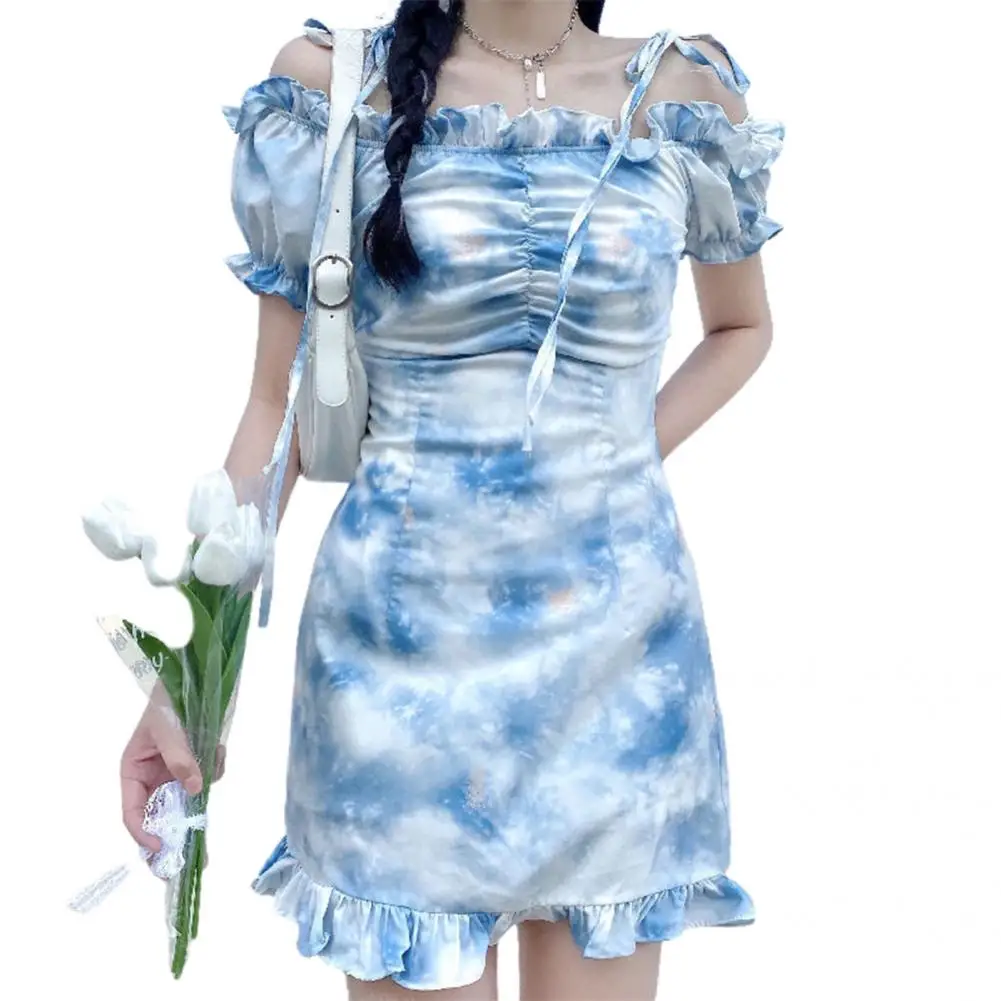 

Bodycon Dress Stylish Floral Slim Short Sling Dress Streetwear Dress Pleated for Beach