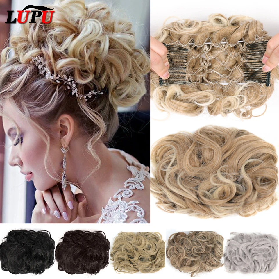 

LUPU Messy Curly Synthetic Hair Bun Comb Chignon With Hair Elastic Band Clip In Natural Fake Hair Pieces For Women Hairpieces