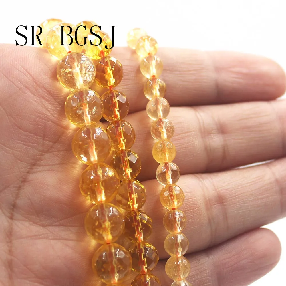 Бесплатная доставка 6 мм 8 10 оптовая продажа граненые круглые цитрины желтый
