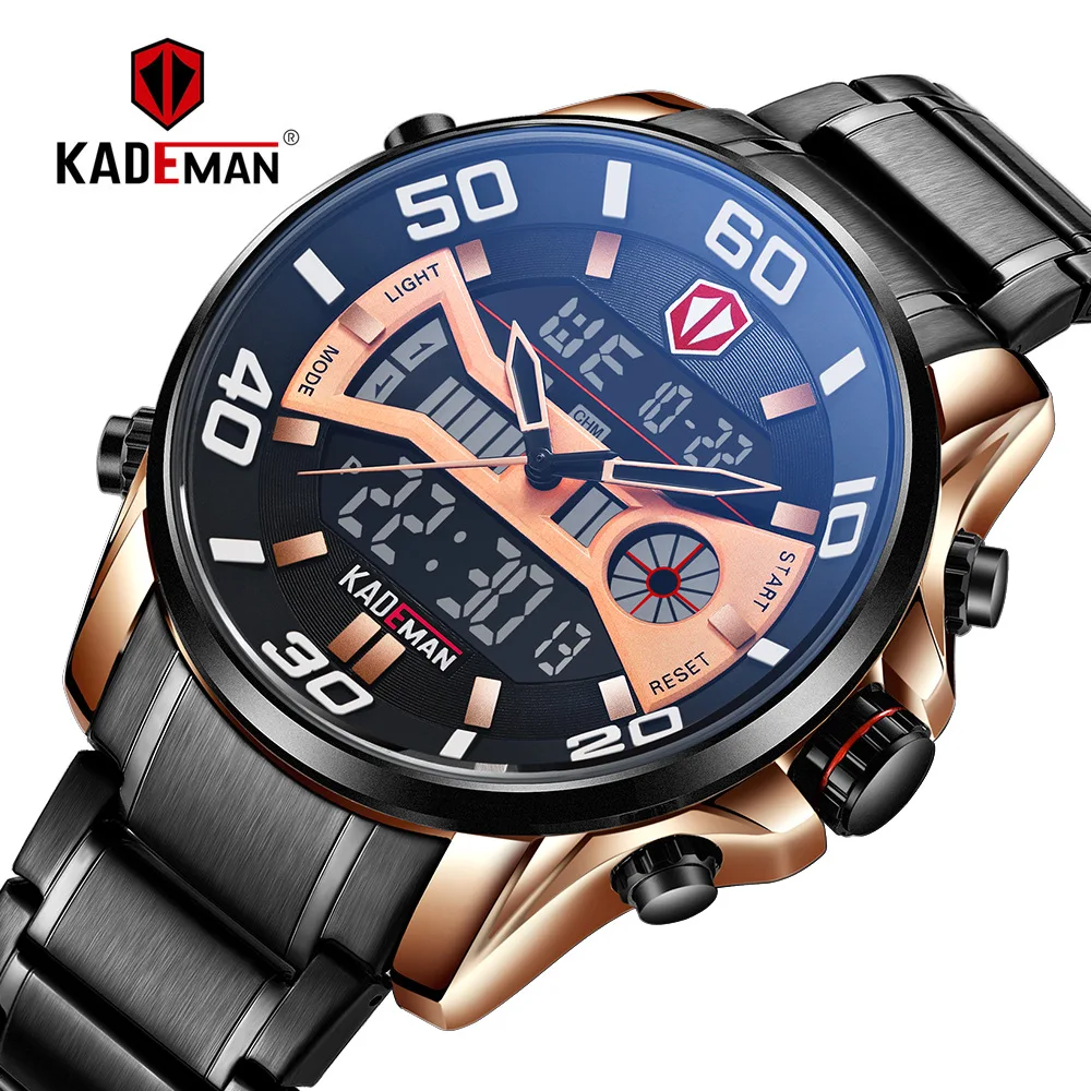 KADEMAN спортивные цифровые часы с двойным дисплеем Мужские кварцевые часы Лидирующий бренд водонепроницаемые армейские военные полностью Стальные наручные часы Relogio