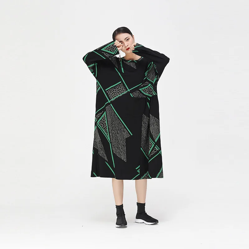 green WLD2866 XITAO уличная винтажная Женская одежда с геометрическим леопардовым принтом, платья контрастного цвета, большие размеры, осенняя одежда, WLD2866 - Цвет: green WLD2866