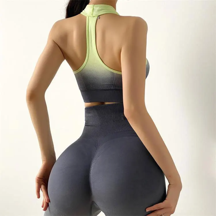 

Peach hip yoga suit gradient sports bra high waist and buttock tight vest render workout pants