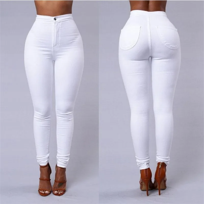 

GOOHOJIO 2021 New Spring and Autumn High Waist Cowboy Pants Women Tight Solid Color Trousers for Ladies Casual Women Jeans Pants