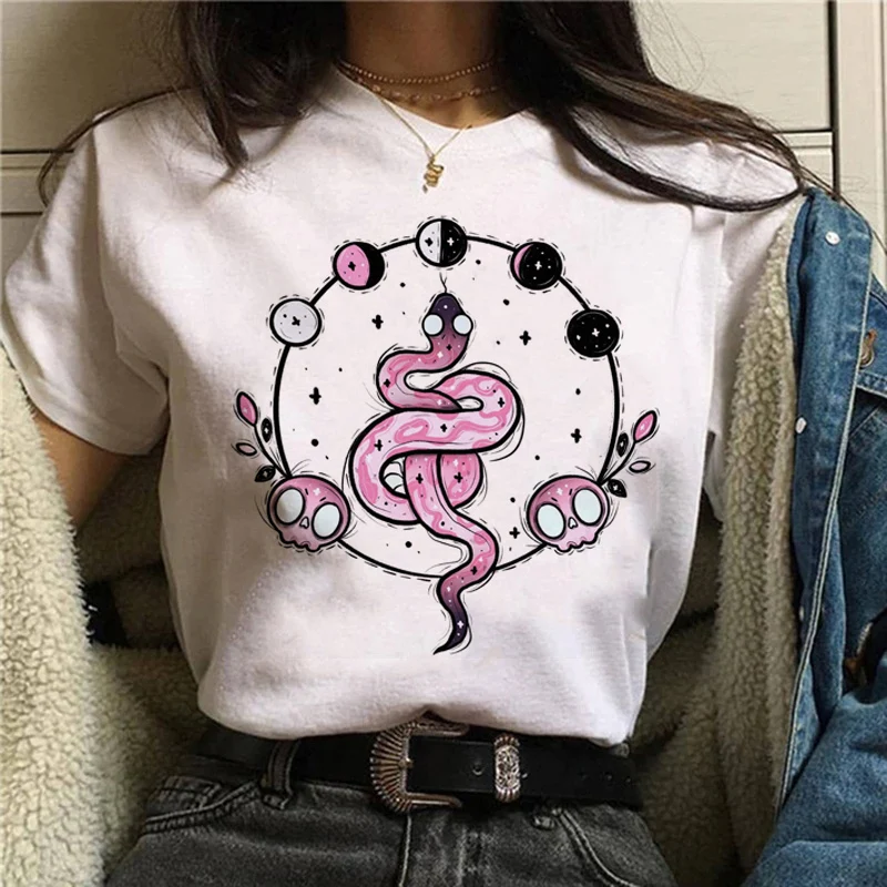 

Ladies White Round Neck Loose Short Sleeve Fashion Pattern Blouse Cartoon Ladies Clothes T-shirt Printing T-shirt