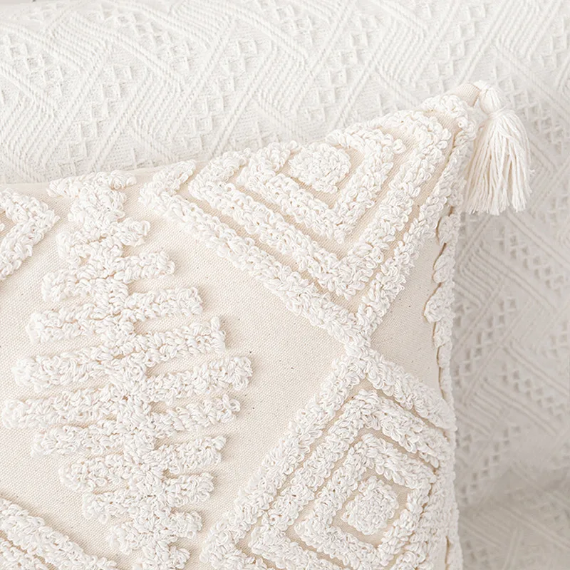 

Tassels Cushion Cover 45x45cm/30x50cm Beige White Pillow Cover Handmade Square Home Decor Pillowcase living Bed Room Zip Open