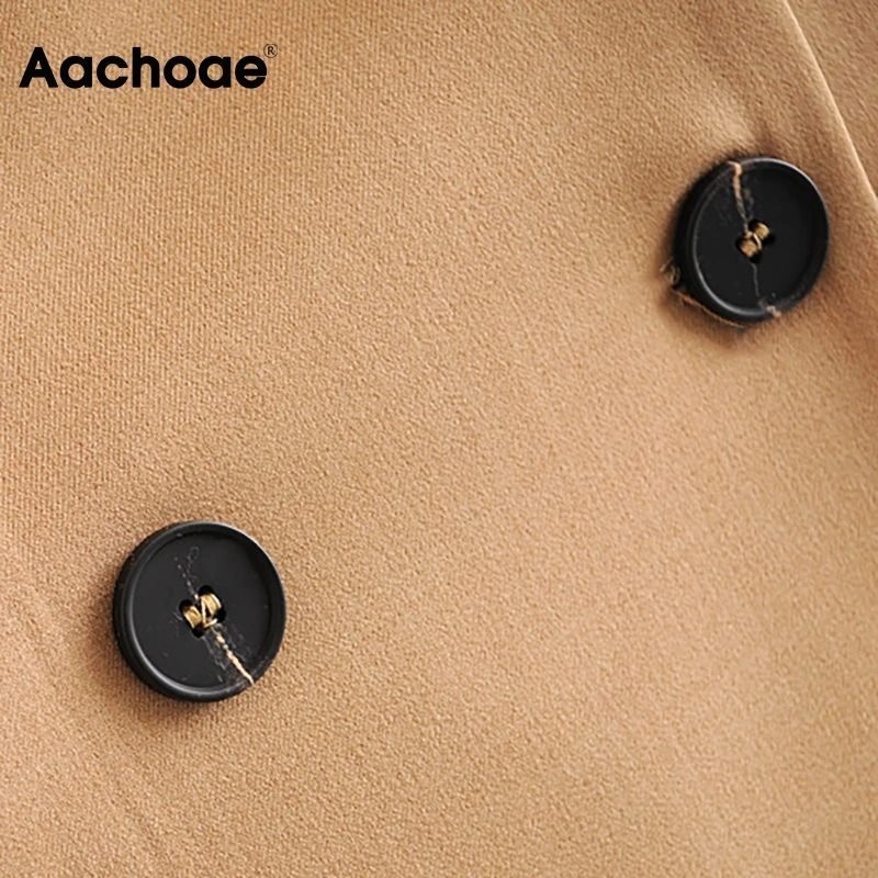 

Aachoae Fashion Pink And Khaki Blazer Women Double Breasted Casual Office Coat Lady Shawl Collar Elegant Blazer Feminino 2020