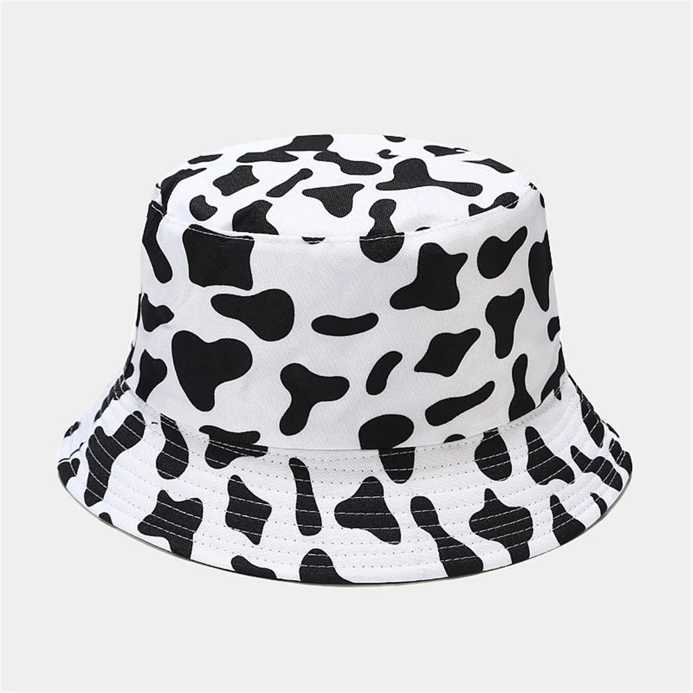 

Unisex Bucket Hat Double-side-wear Reversible Fisherman Hat Chapeau Cap Cotton Black White Print Foldable Women