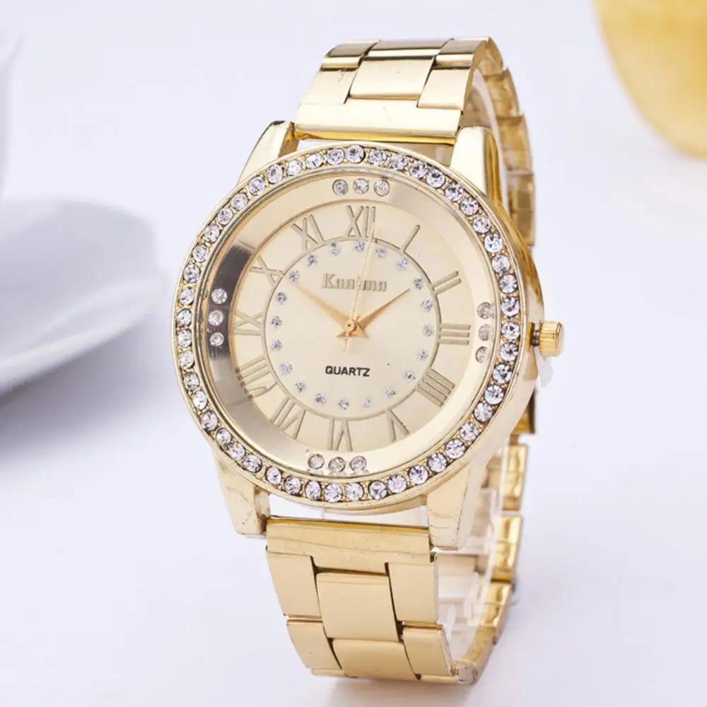 

Hot Women Watch High-grade Roman Numerals Rhinestone Index Alloy Band Round Dial Ladies Quartz Wrist Watches Gifts reloj Mujer