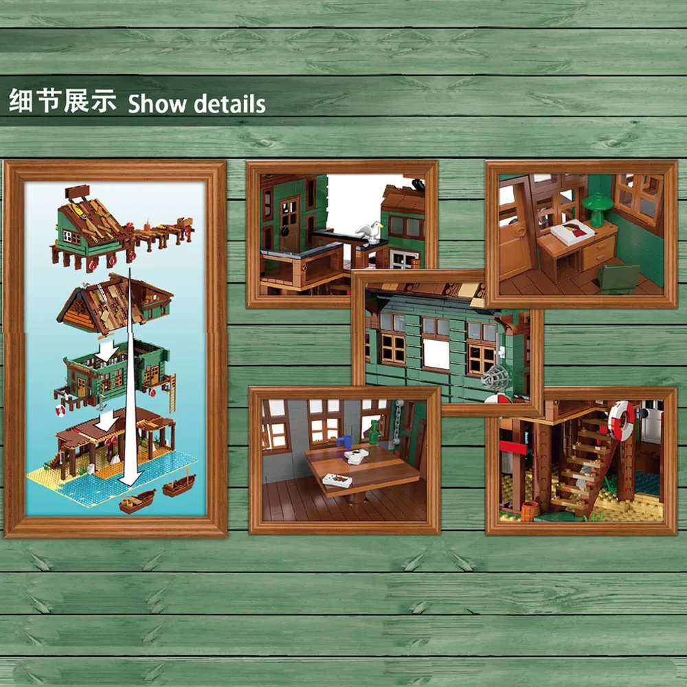 

UG30102 Ideas Expert Creator Captain's Wharf 2745Pcs Moc Modular Model Old Fishing Store Building Blocks Bricks Repair Shop Toys