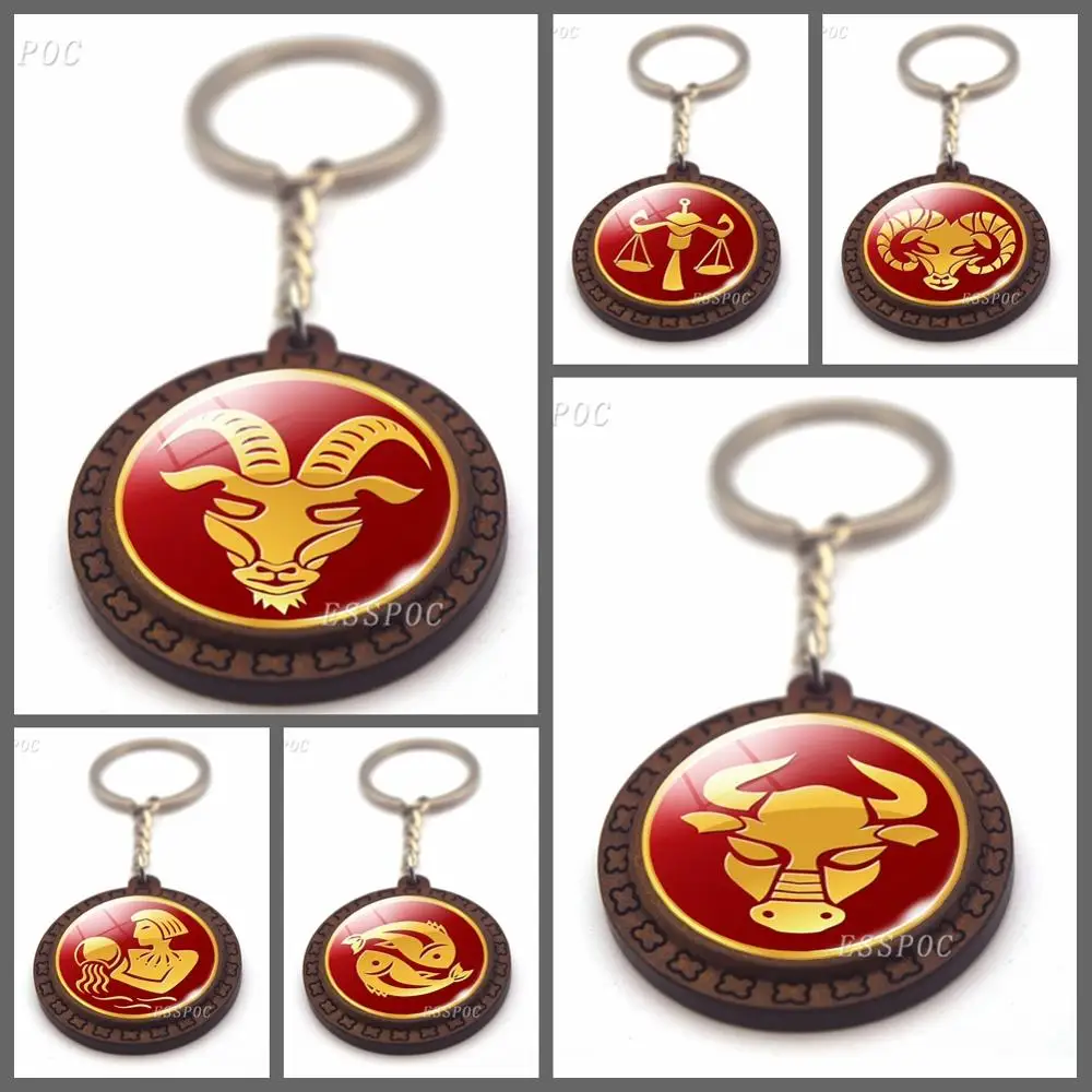 Цепочка для ключей ручной работы мужчин и женщин деревянная цепь с 12 созвездиями