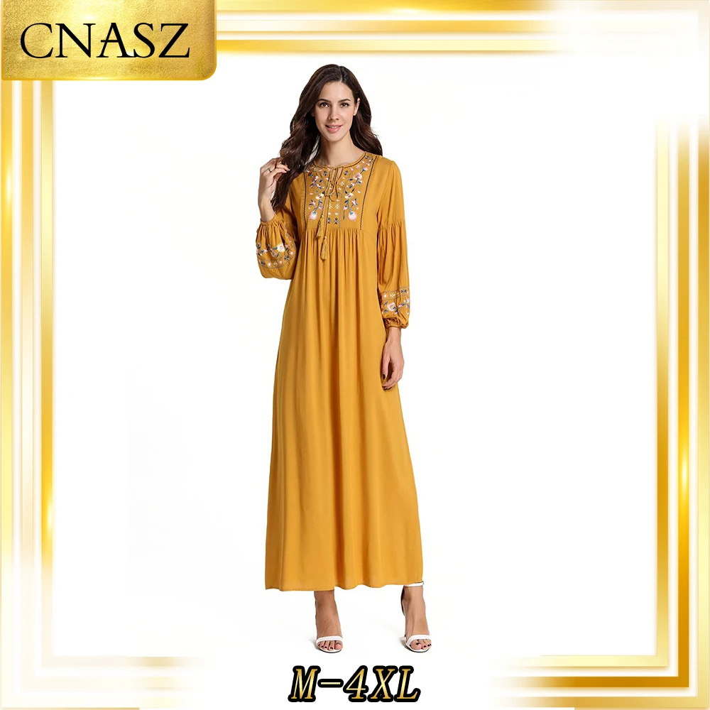 Марокканское платье кафтан модное простое абайя большого размера женское желтое