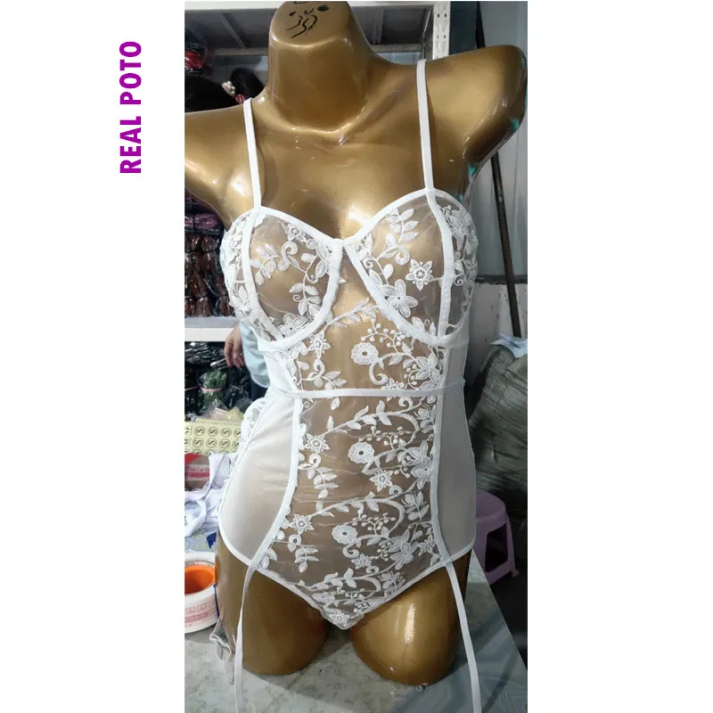 Женское Сетчатое нижнее белье корсет кружевная Пижама с цветочным рисунком