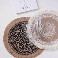 1pcs jute wicker mat dining table mat round delicate embroidery dessert pan table placemat household linen bowl placemat 38 5cm