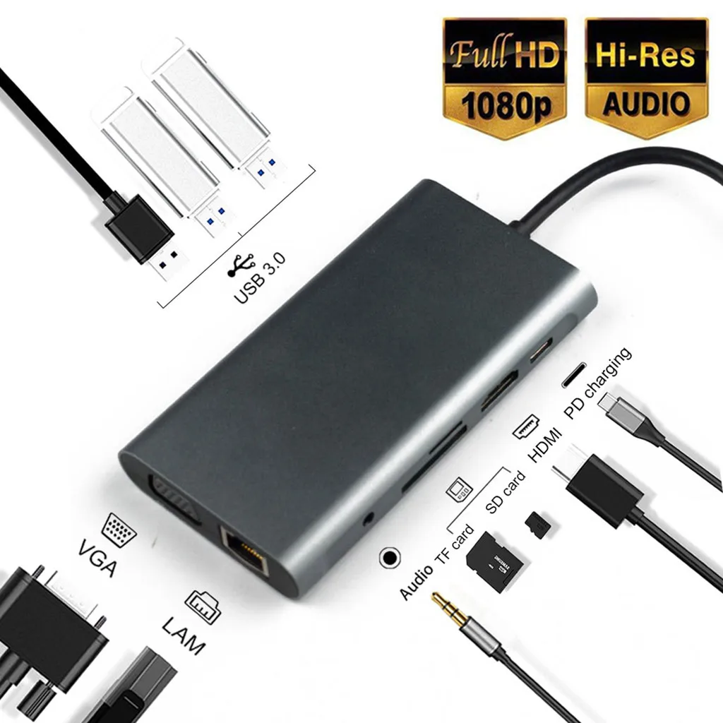 CARPRIE Type c к HDMI + RJ45 VGA 2 hdmi pd sd tf Аудио USB3.0 адаптер для портативных ПК ноутбука C