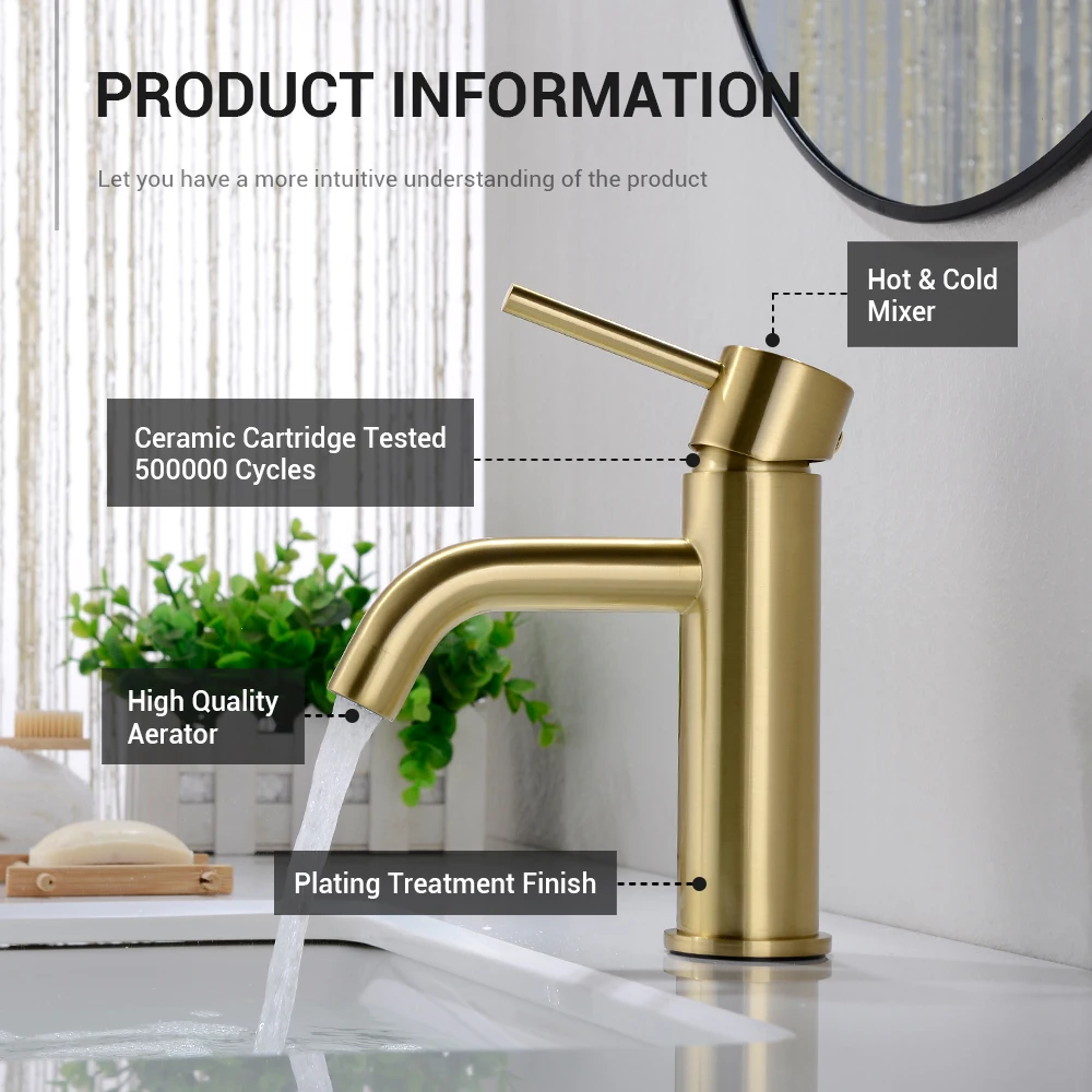 black bathroom faucets hot and cold water mixer tap solid brass sink single lever faucet brushed gold basin taps accessories free global shipping