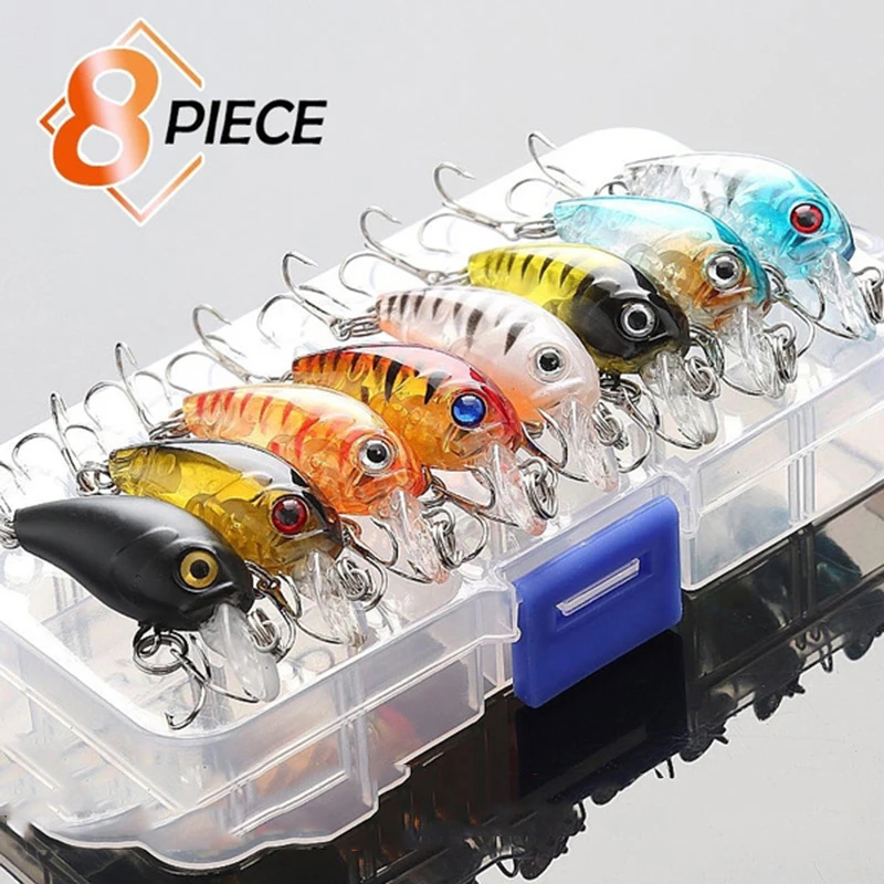 

8pcs Crankbaits Set Mixed Colors Fishing Lures Minnow Baits Wobbler with Box Bass Swimbait Sea Swim Jerkbait Trout Tackle Hard