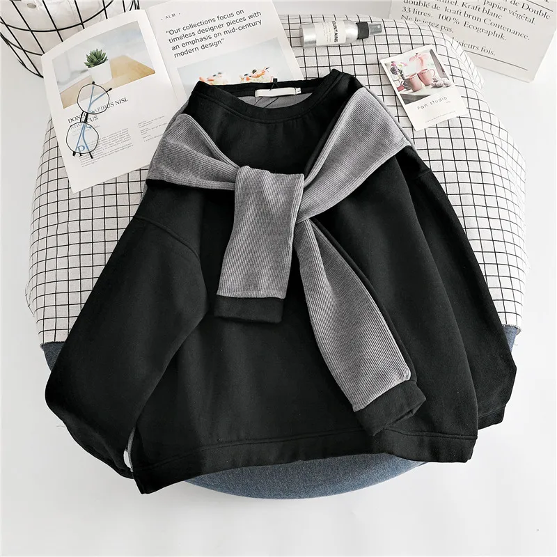 Свитшоты Женские винтажные с имитацией двух предметов стильная простая Осенняя