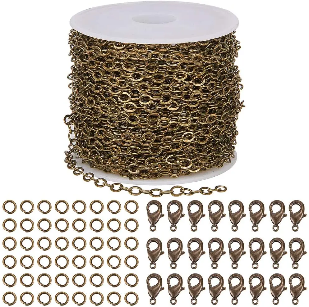 

DIY 33-foot antique bronze cable chain necklace width 3mm with brass lobster claw clasp brass jump ring bronze jewelry chain