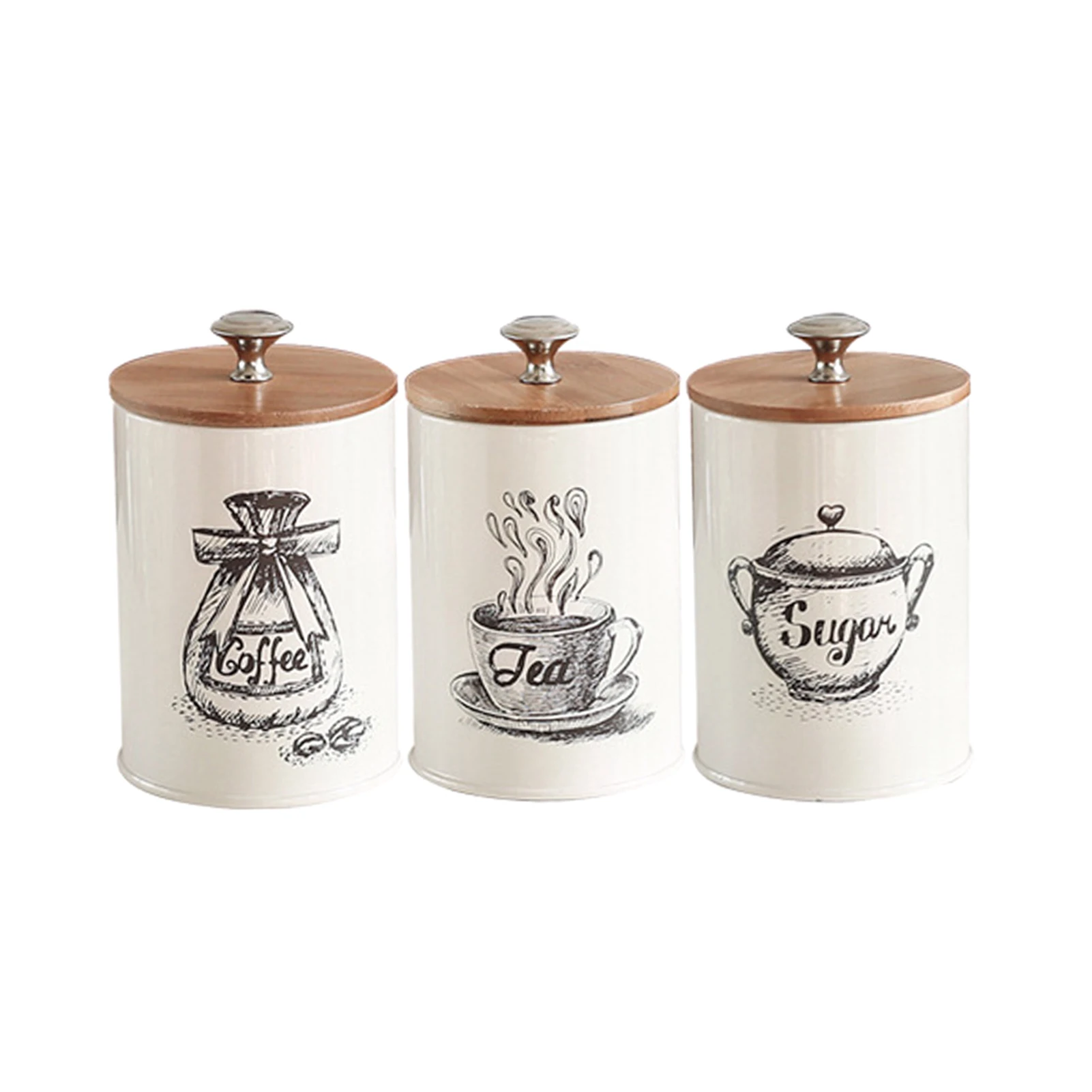 

3pcs/set Wide Mouth Cafe Living Room Easy Clean Tea Coffee Multifunction Storage Tanks Home Galvanized Iron Portable Sugar Box