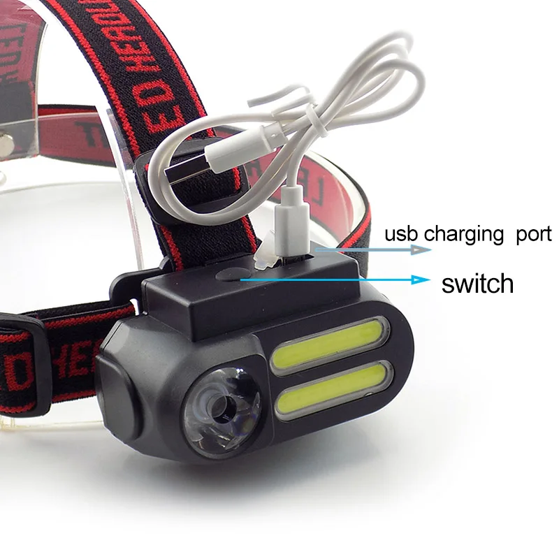 Налобный фонарь на 3 светодиодах XPE Led COB USB Перезаряжаемый головной светильник 18650