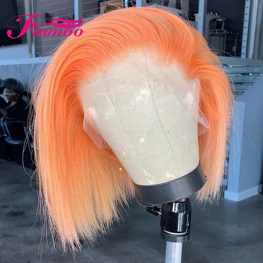 Парик с оранжевым Бобом парики из человеческих волос на фронте шнурка для женщин