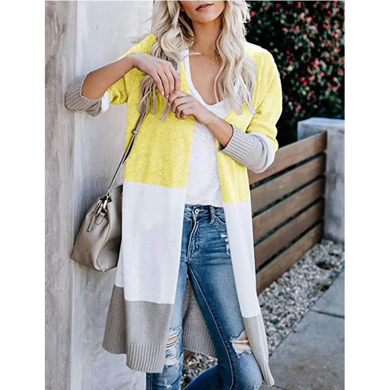 

2021 Spring Women Sweater Striped Color Block Draped Loose Cardigan Long Sleeve Casual Knit Sweater Coat Ropa Mujer Sweaters