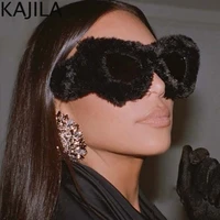 cat eye sunglasses women 2022 luxury brand trendy punk soft fur velvet ladies sun glasses shades eyewear oculos de sol feminino