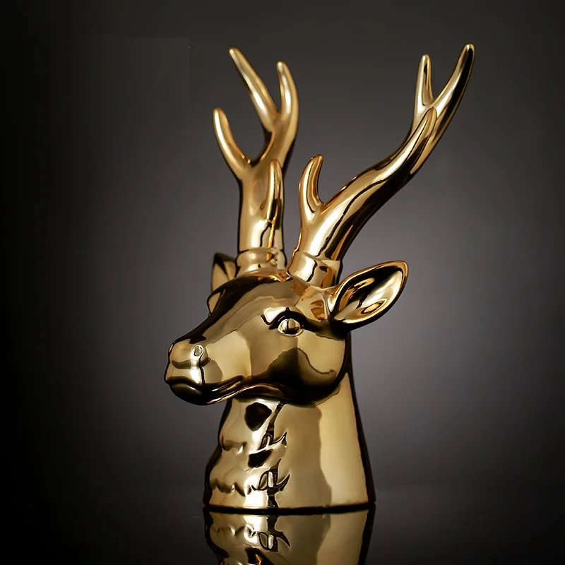 

NORDIC SIMPLE PLATING GOLD DEER HEAD ART SCULPTURE ANIMALS STATUE CERAMICS CRAFTS OFFICE DECORATIONS FOR HOME WEDDING GIFT R3619