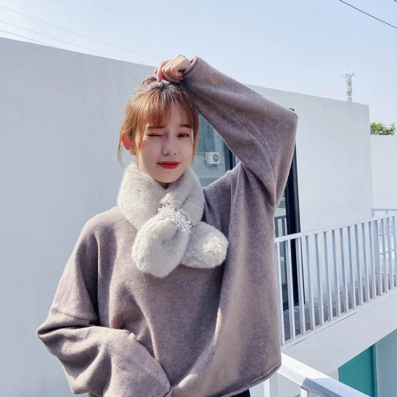 Зимний Теплый женский шарф в Корейском стиле искусственный плюшевый с имитацией