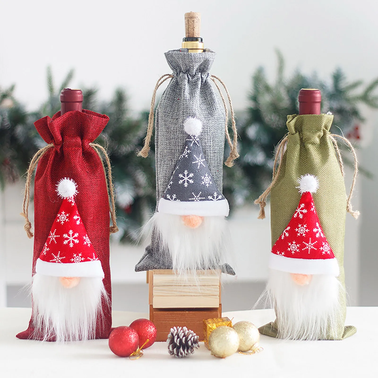 

2022 Christmas Wine Bottle Cap Christmas Table Wine Bottle Set Faceless Elderly Elk Hat Bottles Cap XMAS Family Decoration #F