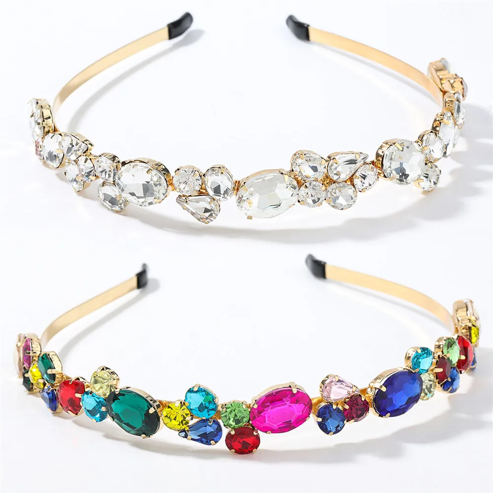 

Colorful Gem Baroque Geometric Glass Diamond Headbands Crystal Hair Accessories Headband Girls Crown Flower Hairbands Head Wrap