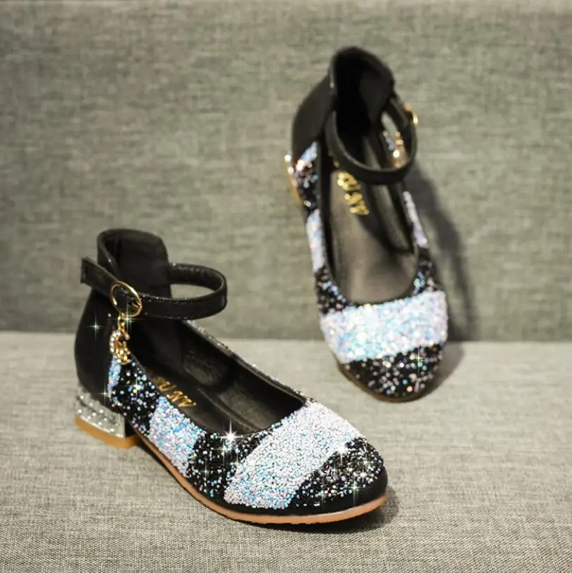 Детские сандалии принцессы кожаные туфли обувь для девочек детей блестящие