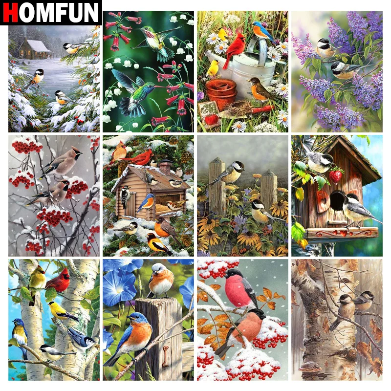 

HOMFUN Алмазная вышивка «птица, цветок», картина из страз, вышивка крестиком, картина Стразы Незаконченный декор дома