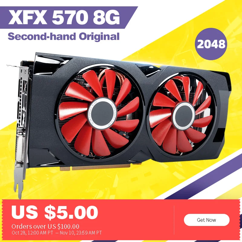 Xfx rx 570 8g 8GB256Bit GDDR5 б/у графические карты RX570 8 гб видеоозу для пк 4 470 580|Видеокарты| |
