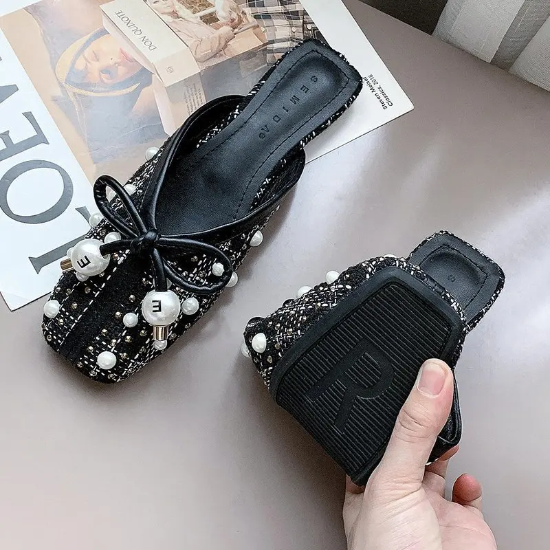 

2021 new summer wear fashion all-match bow low-heeled women's slippers 2014