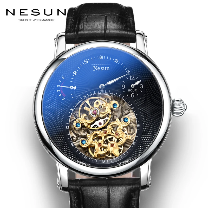 Швейцарские роскошные Брендовые Часы Nesun Hollow Tourbillon, Мужские автоматические механические часы, сапфировые водонепроницаемые часы N9081-4