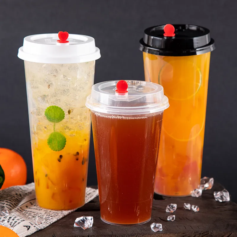 

50 sets High quality 360ml 500ml 700ml fruit juice coffee milk tea hard plastic cups wedding birthday party favors cup with lid