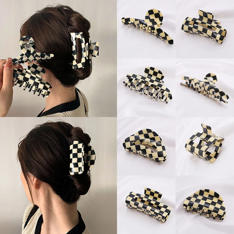 

17KM Elegant Big Acetate Checkerboard Lattice Hair Claw Geometric Hair Crab Hairpin Hair Clip Headband Hair Accessories