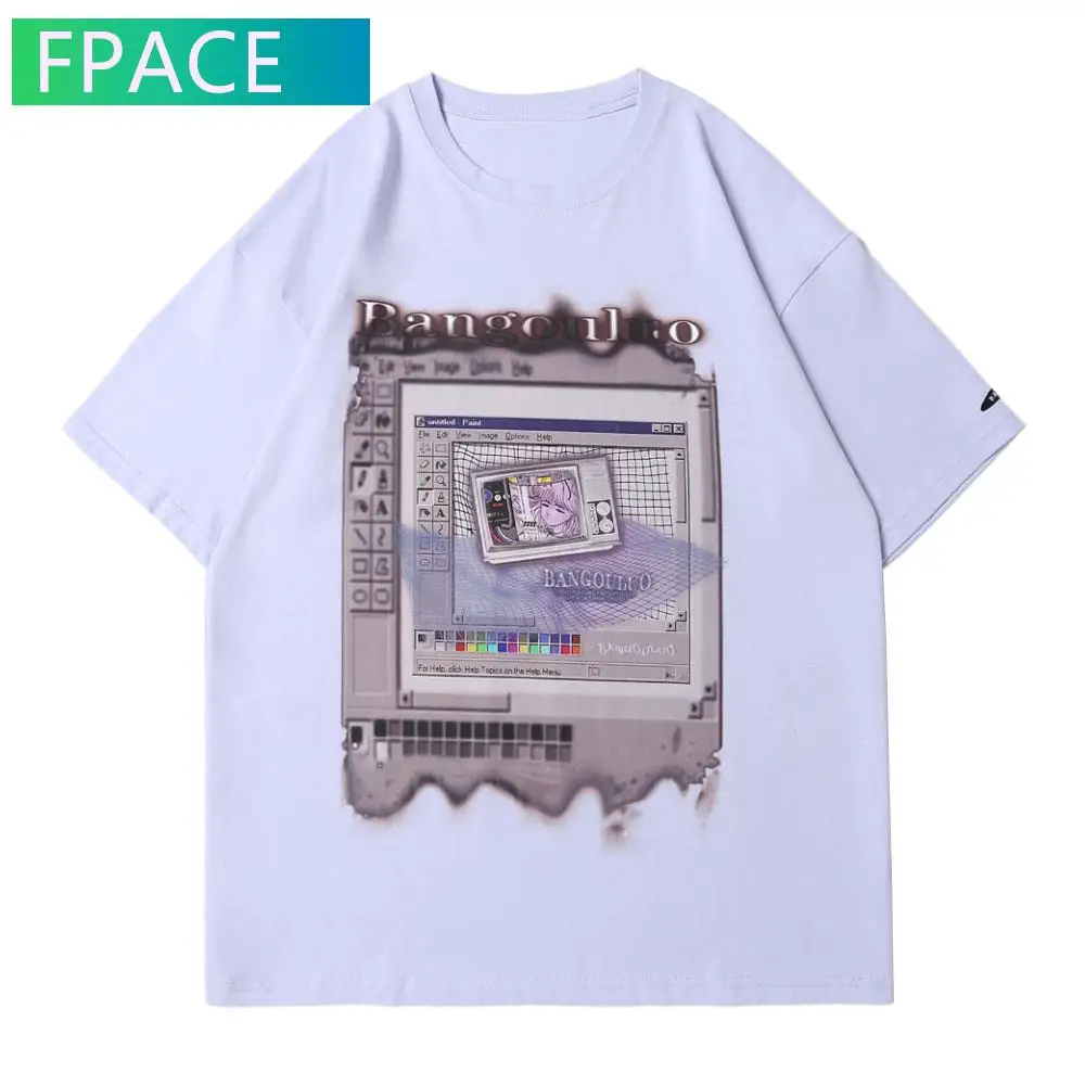 

Мужская Винтажная футболка с коротким рукавом, с принтом окон