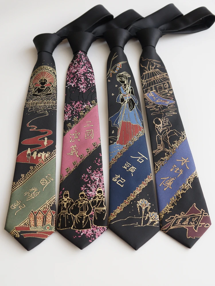 

Free Shipping New Male men's Original Design Four Masterpieces Bronzing Black Tie 7cm Chinese Style Personality Creative Necktie