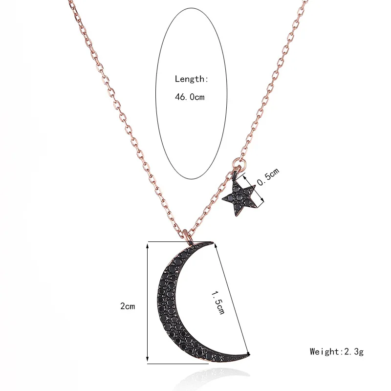 Корейское заявление черная кристальная Луна Звезда подвеска на золотой цепочке