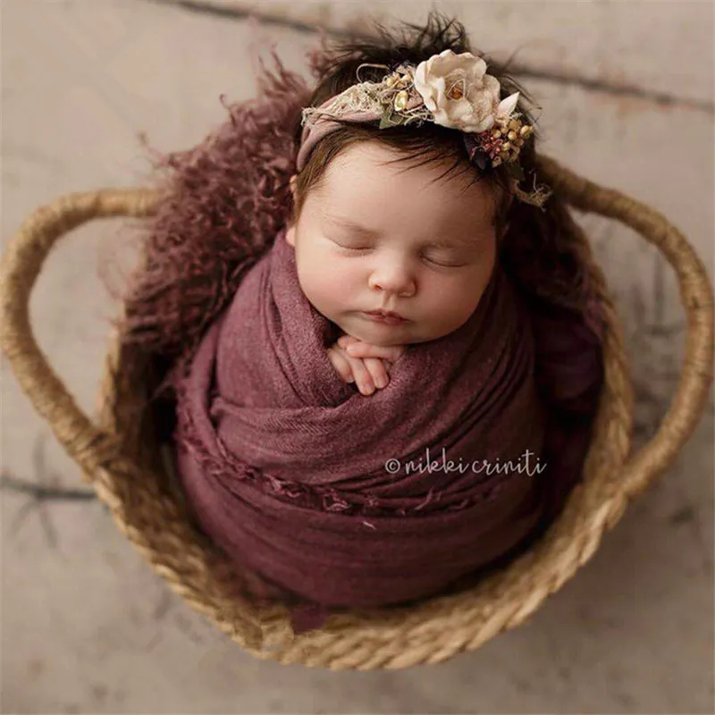 

Newborn Photography Props Natural Linen Weaving Double Barrel Bed Fotografia Infantil Baby Posing Sofa Handwoven Basket