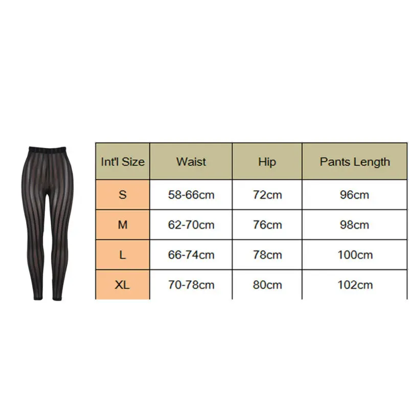

Sexy Mesh Striped Leggings Women Striped Mesh Knee Length High Waist Bodycon Black Trousers Perspective Slim Trousers Club Wear