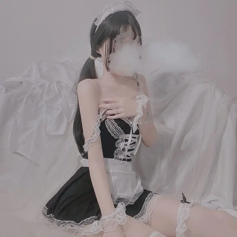 

Princess Sexy Lingerie Lace Hollow Out Women Maid Dress Uniform Backless Erotic Costumes Sweet Lovely Tempatation Cosplay Kawaii