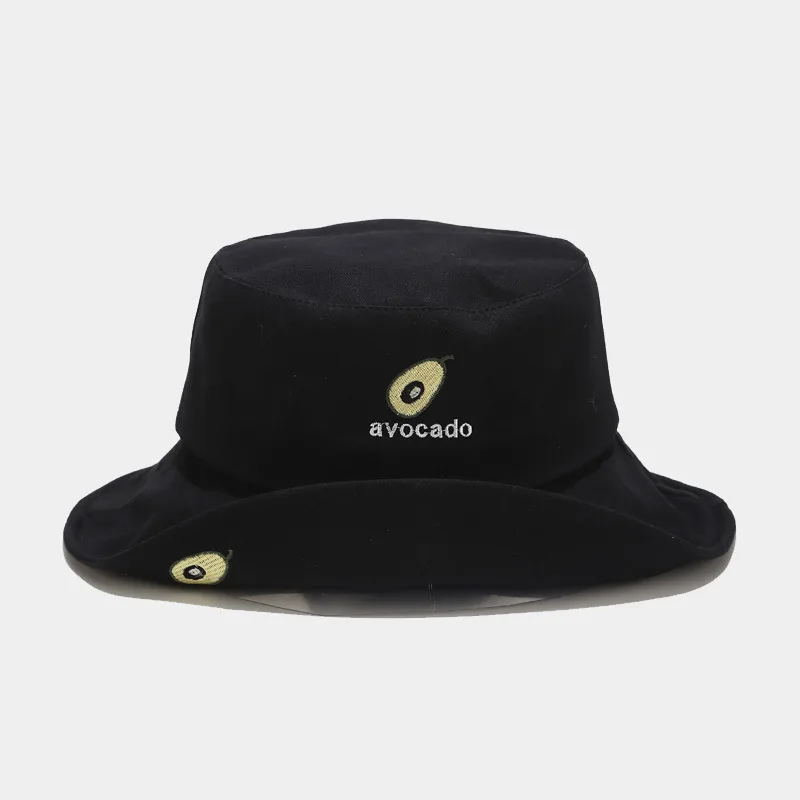 

Spring and summer new fruit embroidery big eaves fisherman hat simple basin hat wild sun visor Black